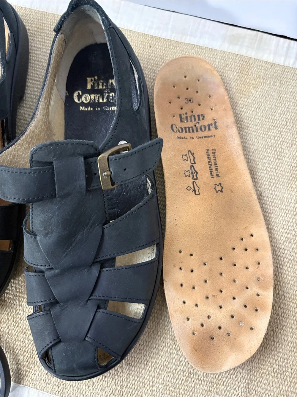 Finn Comfort Orthopedic Black Leather Closed-Toe Fisherman Sandals 7.5 Euro38